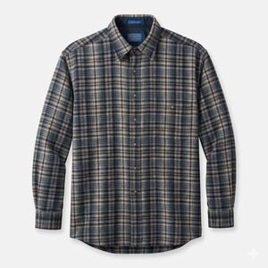 Pendleton Wool Blue Plaid Shirt Men's XL Elbow Patches USA Made Button Up